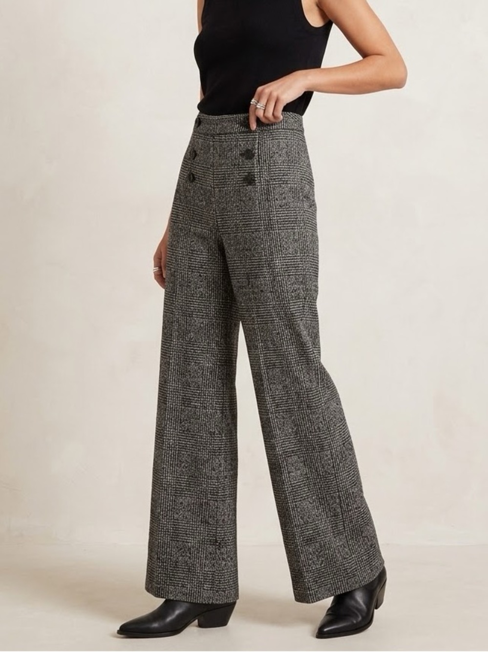 Jason Wu Plaid High-Waisted Wide Leg Trousers Decorative Buttons Size 10